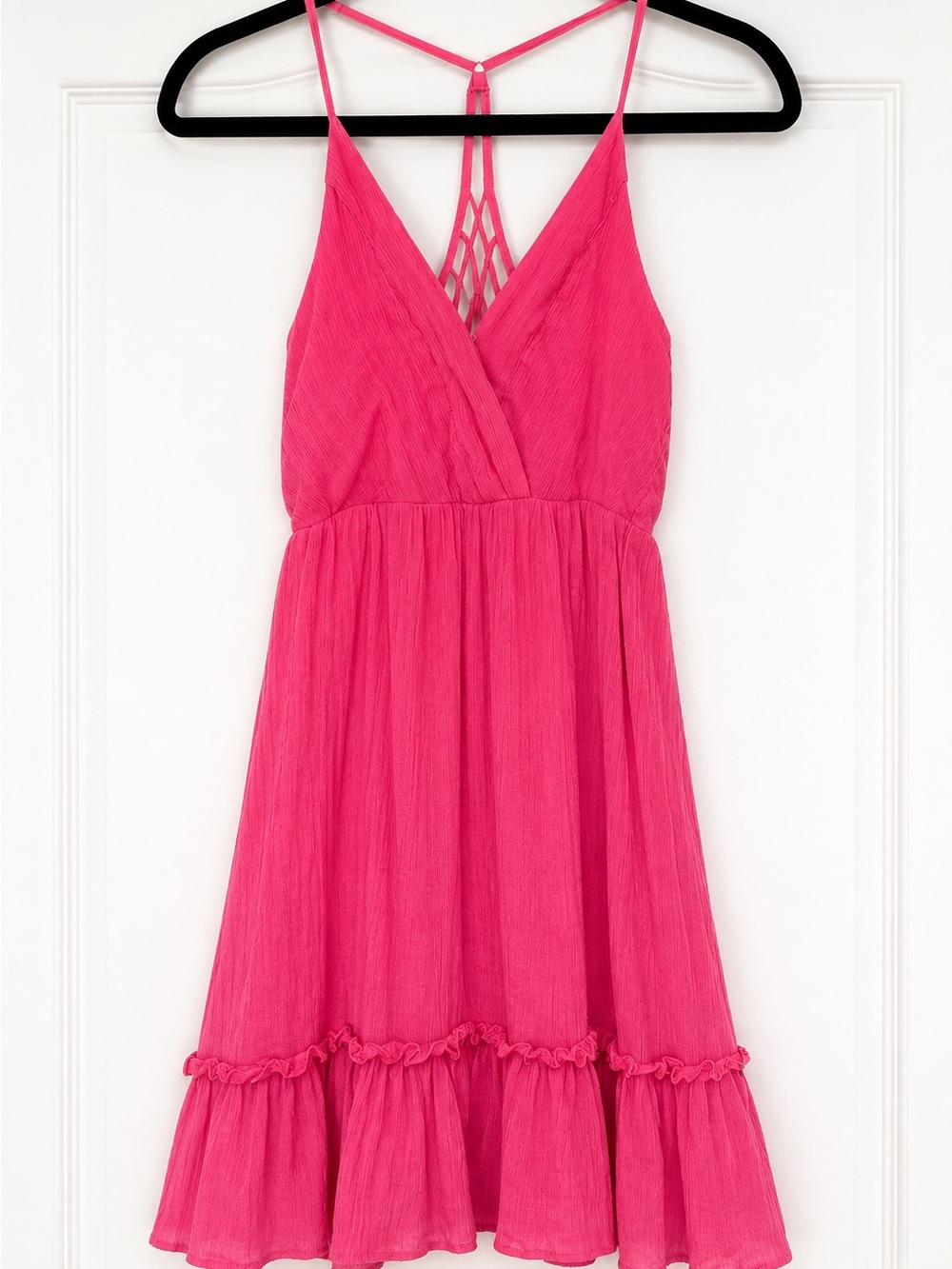 New In Hot Pink Crisscross Back Mini Dress | Size Medium | Side Zip
